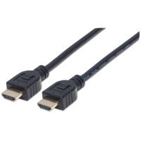 Manhattan HDMI In-Wall CL3 Cable with Ethernet - 4K@60Hz (Premium High Speed) - 1m - Male to Male - Black - Ultra HD 4k x 2k - In-Wall rated - Fully Shielded - Gold Plated Contacts - Lifetime Warranty - Polybag - 1 m - HDMI Type A (Standard) - HDMI Type A