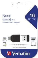Verbatim Store n Stay Nano  16GB USB 2.0 + OTG Adapter micro USB OTG Stick