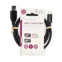 Nedis USB-Kabel / USB 3.2 Gen 2 / USB-A Stecker / USB-C™ Stecker / 60 W / 10 Gbps / Vernickelt / 1.00 m / Rund / PVC / Schwarz / Label