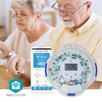 Nedis SmartLife Pillenspender / Wi-Fi / 28 Fächer / Anzahl der Alarmzeiten: 9 Weckzeiten pro Tag / Licht / Piep / Stimme / LCD-Anzeige / Weiss