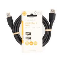 Nedis USB-Kabel / USB 3.2 Gen 1 / USB-A Stecker / USB-A Buchse / 18 W / 5 Gbps / Vernickelt / 2.00 m / Rund / PVC / Schwarz / Label