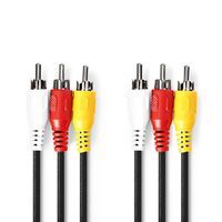 Nedis Composite-Videokabel / 3x Cinch-Stecker / 3x Cinch-Stecker / Vernickelt / 480p / 2.00 m / Rund / PVC / Schwarz / Label
