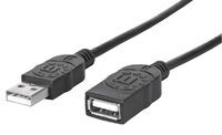 Manhattan USB-A to USB-A Extension Cable - 1m - Male to Female - 480 Mbps (USB 2.0) - Equivalent to Startech USBEXTAA3BK - Hi-Speed USB - Black - Lifetime Warranty - Polybag - 1 m - USB A - USB A - USB 2.0 - Male/Female - Black