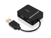 Conceptronic 4 Ports Travel USB Hub - USB 2.0 - 480 Mbit/s - Black - China - USB - 40 mm
