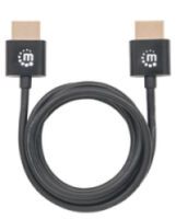Manhattan HDMI Cable with Ethernet (Ultra Thin) - 4K@60Hz (Premium High Speed) - 1m - Male to Male - Black - Ultra HD 4k x 2k - Fully Shielded - Gold Plated Contacts - Lifetime Warranty - Polybag - 1 m - HDMI Type A (Standard) - HDMI Type A (Standard) - 3