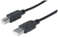 Manhattan USB-A to USB-B Cable - 3m - Male to Male - 480 Mbps (USB 2.0) - Equivalent to Startech USB2HAB3M - Hi-Speed USB - Black - Lifetime Warranty - Polybag - 3 m - USB A - USB B - USB 2.0 - Male/Male - Black