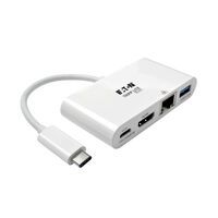 EATON TRIPPLITE USB-C Multiport Adapter - HDMI USB 3.0 Port GbE 60W PD Charging HDCP White (U444-06N