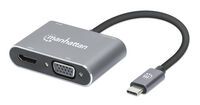 MANHATTAN USB-C 4-in-1 Konverter mit Power Delivery USB 3.2 Typ-C-Stecker auf HDMI 4K30Hz VGA 1080p6