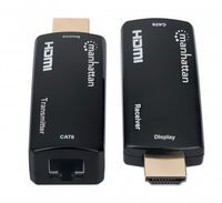 Manhattan 1080p@60Hz Compact HDMI over Ethernet Extender Kit - Extends Distances of Signal up to 60m with a Single Cat6 Ethernet Cable - Transmitter and Receiver included - Power over Cable - Ultra Slim Design - Black - AV transmitter & receiver - 60 m - 