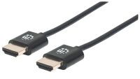 Manhattan HDMI Cable with Ethernet (Ultra Thin) - 4K@60Hz (Premium High Speed) - 3m - Male to Male - Black - Ultra HD 4k x 2k - Fully Shielded - Gold Plated Contacts - Lifetime Warranty - Polybag - 3 m - HDMI Type A (Standard) - HDMI Type A (Standard) - 3