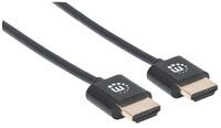 Manhattan HDMI Cable with Ethernet (Ultra Thin) - 4K@60Hz (Premium High Speed) - 3m - Male to Male - Black - Ultra HD 4k x 2k - Fully Shielded - Gold Plated Contacts - Lifetime Warranty - Polybag - 3 m - HDMI Type A (Standard) - HDMI Type A (Standard) - 3