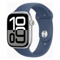 Apple Watch Series 10 GPS + Cellular, Aluminium silber, 46mm mit Sportarmband, denim - S/M>