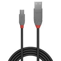 Lindy Anthra Line - 0.5 m - USB A - Mini-USB B - USB 2.0 - 480 Mbit/s - Black - Grey