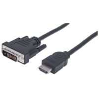 Manhattan HDMI to DVI-D 24+1 Cable - 1.8m - Male to Male - Black - Equivalent to Startech HDMIDVIMM6 - Dual Link - Compatible with DVD-D - Lifetime Warranty - Polybag - 1.8 m - HDMI Type A (Standard) - DVI-D - Male - Male - Straight