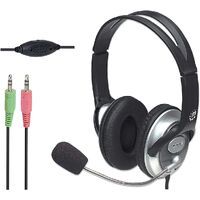 Manhattan Stereo Over-Ear Headset (3.5mm) - Microphone Boom (padded) - Adjustable Steel Headband - In-Line Volume Control - Ear Cushions - Std 2x 3.5mm stereo jack/plug for audio/mic use - cable 2.5m - 3 Year Warranty - Headset - Head-band - Calls & Music