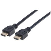 Manhattan HDMI In-Wall CL3 Cable with Ethernet - 4K@60Hz (Premium High Speed) - 5m - Male to Male - Black - Ultra HD 4k x 2k - In-Wall rated - Fully Shielded - Gold Plated Contacts - Lifetime Warranty - Polybag - 5 m - HDMI Type A (Standard) - HDMI Type A