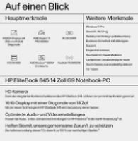 HP EliteBook 845 G9 AMD Ryzen 5 PRO 6650U 35,5cm 14Zoll WUXGA 2x8 GB 512GB/PCIe NVMe/SSD Wi-Fi 6 FPR