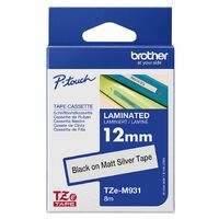 Schriftbandkassette Brother 12mm silber matt./sw TZEM-931 (TZEM931)