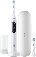 Oral-B iO 7 iO7 Elektrische Zahnbürste/Electric Toothbrush, Magnet-Technologie, 2 Aufsteckbürsten, 5 Putzmodi für Zahnpflege, Display & Reiseetui, Designed by Braun, white alabaster