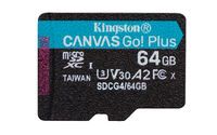 KINGSTON 64GB microSDXC Canvas Go Plus Gen4 200R A2 U3 Single Pack w/o ADP (SDCG4/64GBSP)