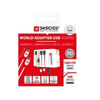 Skross 2-poliger Weltreise-Adapter mit integriertem Dual-USB-Ladegerät (1x USB C & 1 x USB) 45 Watt Power Delivery
