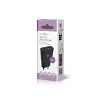 Nedis Netzladegerät / GaN / PD3.0 / 1.5 / 2.0 / 2.22 A / 3.0 A / Anzahl der Ausgänge: 2 / USB-A / USB-C™ / Automatische Spannungswahl / Schwarz