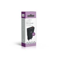 Nedis Netzladegerät / GaN / PD3.0 / 1.5 / 2.0 / 2.5 / 3.0 A / Anzahl der Ausgänge: 2 / USB-A / USB-C™ / Automatische Spannungswahl / Schwarz