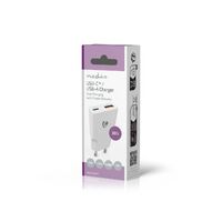 Nedis Netzladegerät / GaN / PD3.0 / 1.5 / 2.0 / 2.5 / 3.0 A / Anzahl der Ausgänge: 2 / USB-A / USB-C™ / Automatische Spannungswahl / Weiss