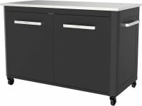 Cozze®-Außentisch mit Edelstahltisch, 2 Türen und 4 Rädern Edelstahl/schwarz/grau
