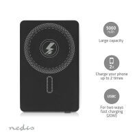 Nedis powerbank / 5000 mAh / kabelloses Laden / 1.67 / 2.22 / 3.0 A / Anzahl der Ausgänge: 1 / Ausgangsanschluss: 1x USB-C™ / Eingangsverbindung: 1x USB-C™ / PD3.0 20W / Lithium-Polymer
