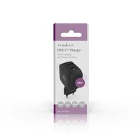 Nedis Netzladegerät / GaN / PD3.0 / 2.25 A / 3.0 A / Anzahl der Ausgänge: 2 / 2x USB-C™ / Automatische Spannungswahl / Schwarz