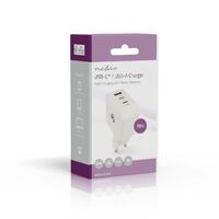 Nedis Netzladegerät / GaN / PD3.0 / 1.5 / 2.25 A / 2.5 / 3.0 / 3.5 A / Anzahl der Ausgänge: 3 / USB-A / 2x USB-C™ / Automatische Spannungswahl / Weiss