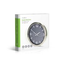 Nedis Wanduhr / Durchmesser: 300 mm / Edelstahl / Leise Bewegung / Thermometer (Temperatur) / Hygrometer / Grau / Metall
