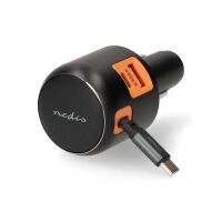 Nedis Auto-Ladegerät / 60 W / 2.4 / 3.0 A / Anzahl der Ausgänge: 3 / Port Type: USB-A / USB-C™ / Aufrollbares USB-C™-Kabel / 0.70 m / Automatische Spannungswahl