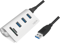 Logilink USB 3.0 HUB 3-Port, mit Kartenleser, ALU, silber (CR0045)