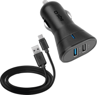 SBS KFZ-Ladegerät 12W 2x USB-A 2,1A schwarz + USB-C Ka