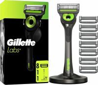  Gillette Labs Rasierer für Männer mit Reinigungs-Element, Nassrasierer Herren — Inkl. 1 Handstück, 8 Ersatzklingen mit Magnetisches Dock