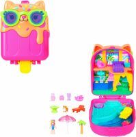 Mattel Polly Pocket Eiskätzchen-Schatulle, Spielset mit 1 Minipuppe und Hündchen, Reisespielzeug mit