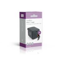 Nedis Netzladegerät / Mit einziehbarem Kabel / GaN / PD3.0 30W / 1.5 / 2.0 / 2.5 / 3.0 A / Anzahl der Ausgänge: 1 / USB-C™ / Aufrollbares USB-C™-Kabel / 0.75 m / Automatische Spannungswahl / Schwarz