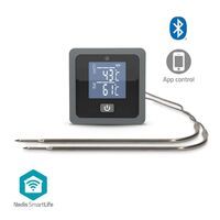 Nedis SmartLife-Fleischthermometer / Push Benachrichtigung / Summer / Bluetooth® / Timer / LCD / Anzahl der Sonden: 2 / 1.20 m / Sondenklemmen / Nedis® SmartLife / Grau