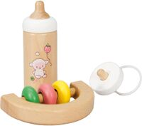 Heless Puppen-Babyset ''Schäfchen'' aus Holz mit Fläschchen, Schnuller Rassel, 3-tlg