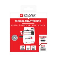 Skross Innovativer 2-poliger Weltreise-Adapter mit integriertem Dual-USB-Ladegerät (1x USB C & 1 x USB)