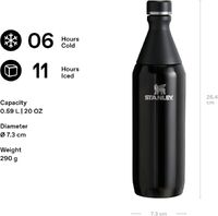 Stanley 1913 All Day Slim Trinkflasche Edelstahl 0.6L - Thermosflasche Kühlt 6 Stunden - 11 Stunden Eisgekühlt - BPA-Frei - Auslaufsichere Wasserflasche - Spülmaschinenfest - Black