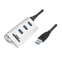 Logilink USB 3.0 HUB 3-Port, mit Kartenleser, ALU, silber (CR0045)