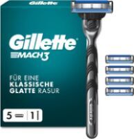 Gillette Mach3 Herrenrasierer, Inkl. Nassrasierer, 5 Rasierklingen mit Gleitstreifen