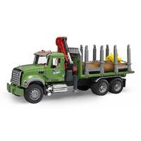 bruder 02824 MACK Granite Holztransport-LKW, Ladekran, Greifer + 3 Baumstämme