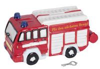 Spardose Feuerwehr Poly mit Schlüssel & Schloss 22x10cm rot/weiß (410799)