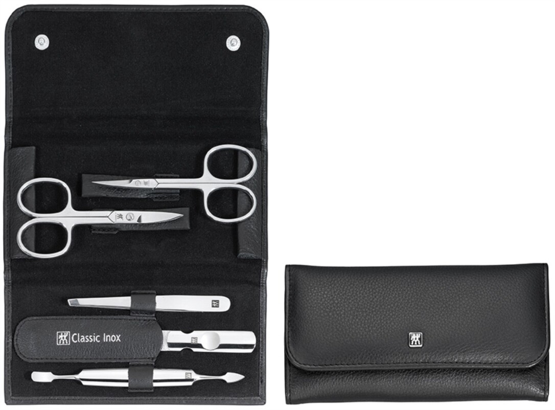 ZWILLING Druckknopf-Etui, Rindleder, schwarz, 5-tlg. ZWILLING® Classic Inox Etuis 97458-004-0 ZWILLING Druckknopf-Etui, Rindleder, schwarz, 5-tlg. ZWILLING® Classic Inox Etuis 97458-004-0