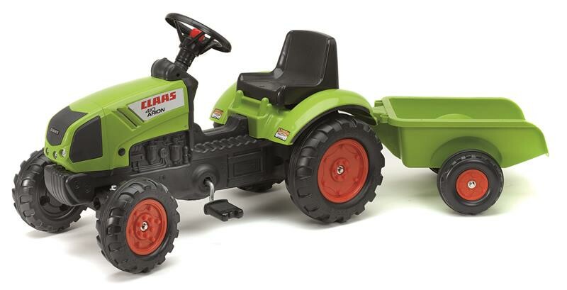 FALK Traktor Claas Arion 410 Grün mit Pedale und Anhänger Hupe-261110