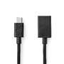 Nedis CCGP61710BK02 - 0.15 m - USB-C - USB A - USB 3.2 Gen 1 (3.1 Gen 1) - Male/Female - Black
